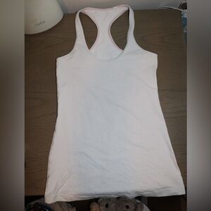 Lululemon Racerback Tan Checkerboard Print Top with Pink Stitching